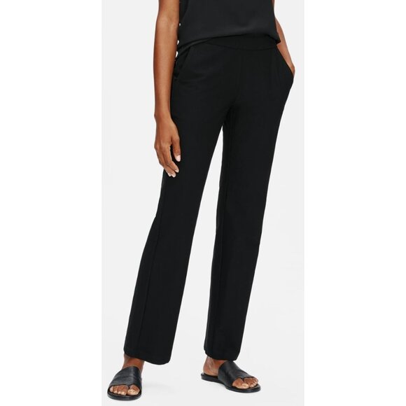Eileen Fisher System Crepe Straight Pant Black-sz Large - Picture 1 of 8